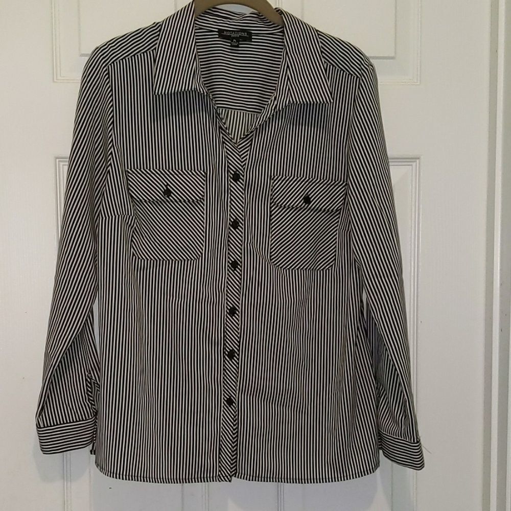 Notations black button down blouse Sz PL